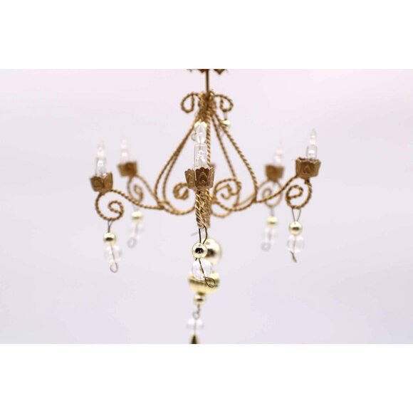 Chandelier Ornate Crystal Bead Ornament Mini Decor Doll House Holiday Gold Tone - Picture 2 of 9
